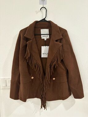 NVLT NWT Brown Fringe Wool-Blend Cape Jacket